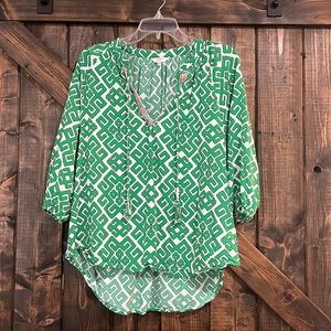 Emerald Green and White patterned Blouse.